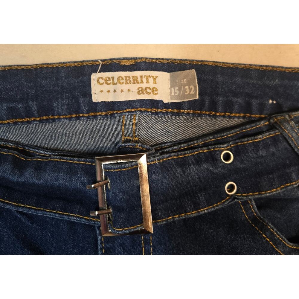 Celebrity Ace Womens Blue Flare Jeans Y2K Belted Cargo Streetwear Utility 15/32 - Picture 6 of 13